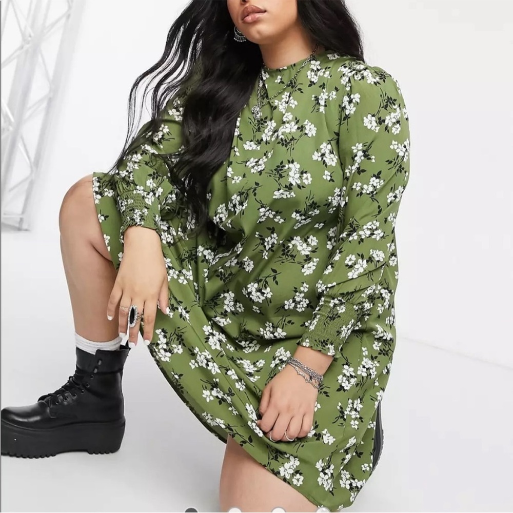 new look curves olive floral dress size 22